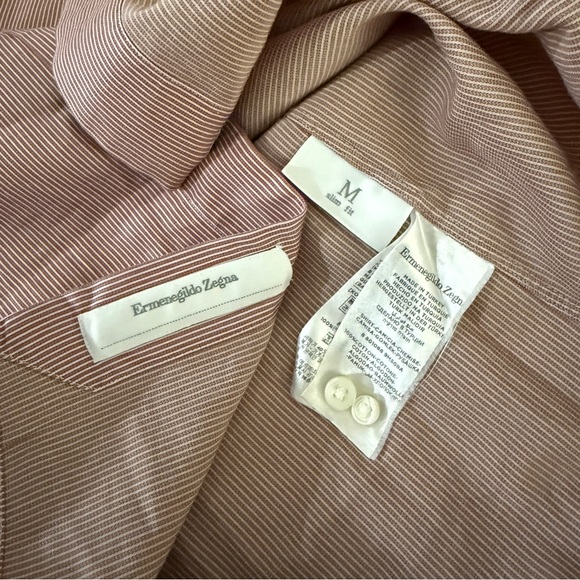 Ermenegildo Zegna Men's Burgundy Red Striped Dress Shirt - Picture 6 of 8